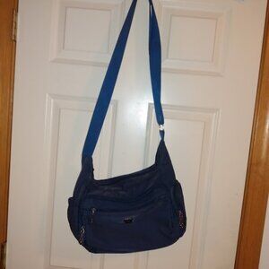 Fabuxry: Blue crossbody/shoulder bag with outer & inner compartments.